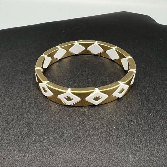Enamel Tile Stretch Stackable White Gold Set of 3 Bracelets - Picture 3 of 6